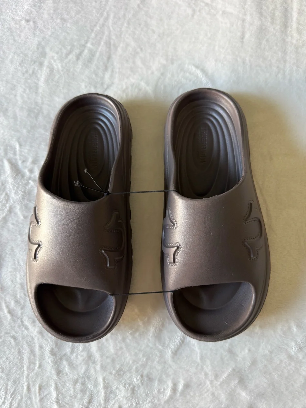 True Religion Men's Dark Brown Slip-On Slide Sandals